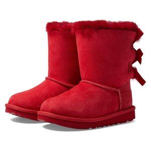 NIB UGG GIRL'S BAILEY BOW SUEDE SHEARLING CLASSIC SHORT BOOTS‎ RED